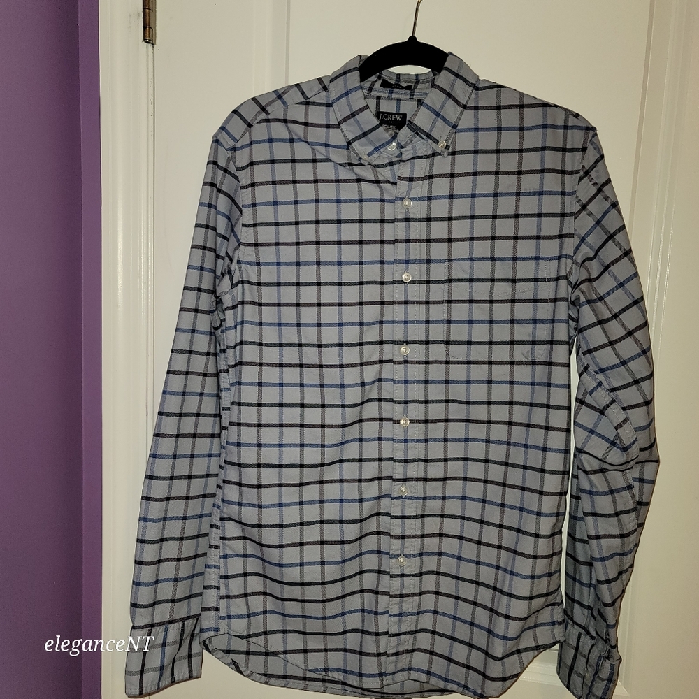 JCrew Blue Men's Blue Plaid Flex Oxford Shirt Sz: Small Slim - Picture 2 of 12